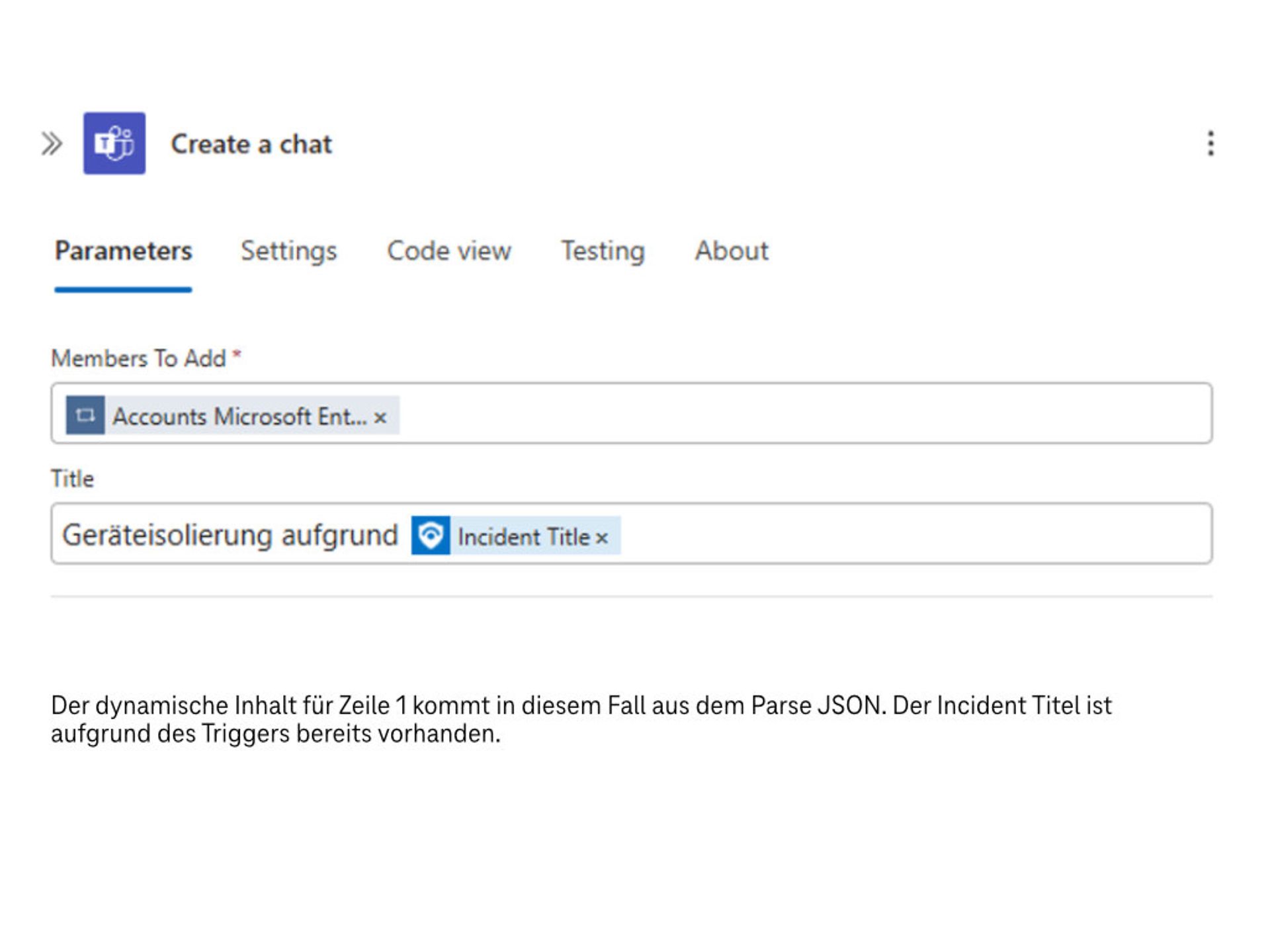Screenshot vom Menü zum Erstellen eines Chats in Azure