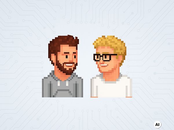 Zwei lachende Gesichter der Read Teamer Kai und Tim mit blonden und braunen Haaren