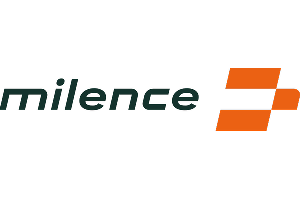 Milence Logo mit schwarzer Schrift und orange-farbenem Akzent