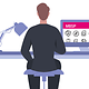 Ein Mann sitzt an seinem Schreibtisch und informiert sich im Magenta Business Service Portal (MBSP)
