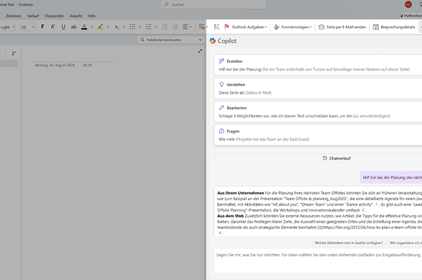 Lassen Sie sich in OneNote von Copilot unterstützen