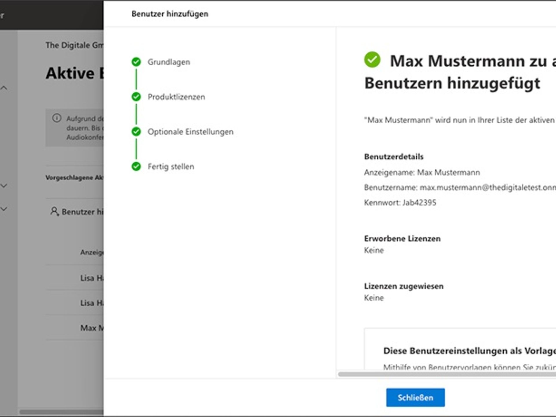 Der neu angelegte User erhält eine E-Mail mit temporären Zugangsdaten