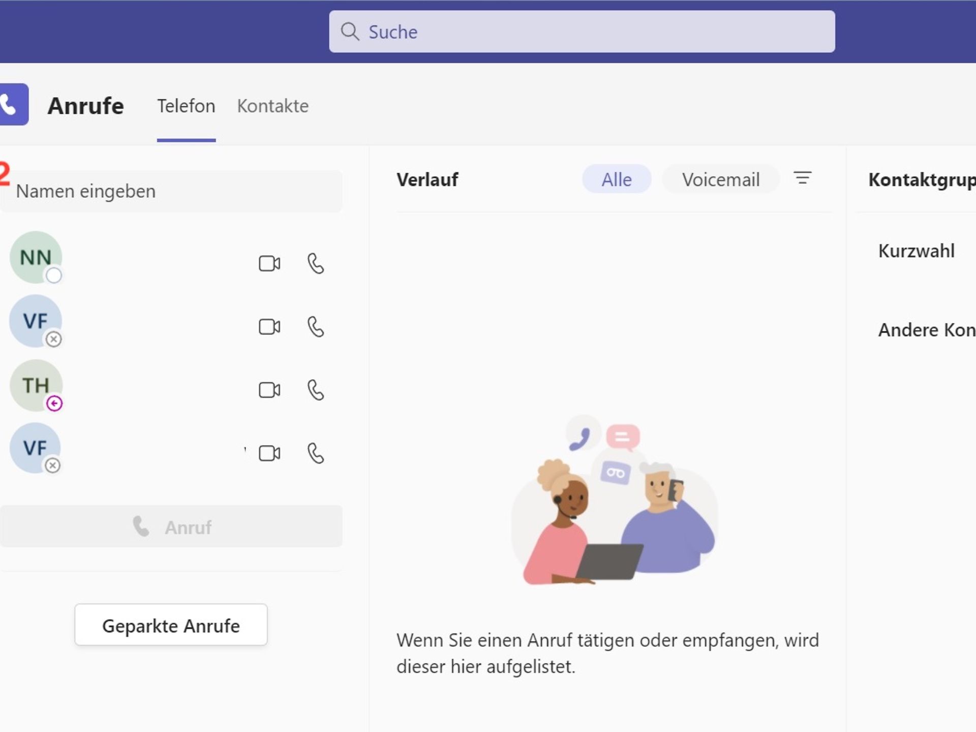 Teams Anrufe über Seitenleiste