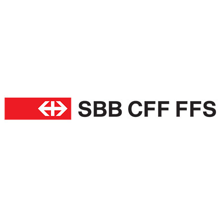 Rotes Logo mit weißem Pfeilsymbol und Schriftzug „SBB CFF FFS“