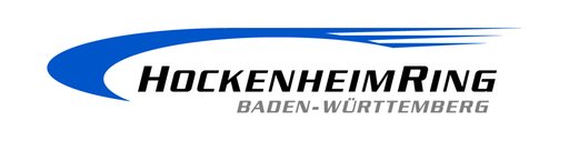 Unternehmenslogo Hockenheimring mit schwarzem Schriftzug und blauem Band