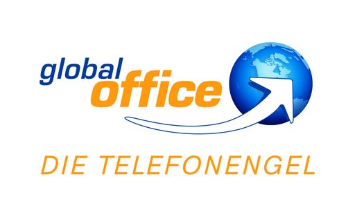 Blau-oranges Logo mit Weltkugel und Schriftzug „global office“
